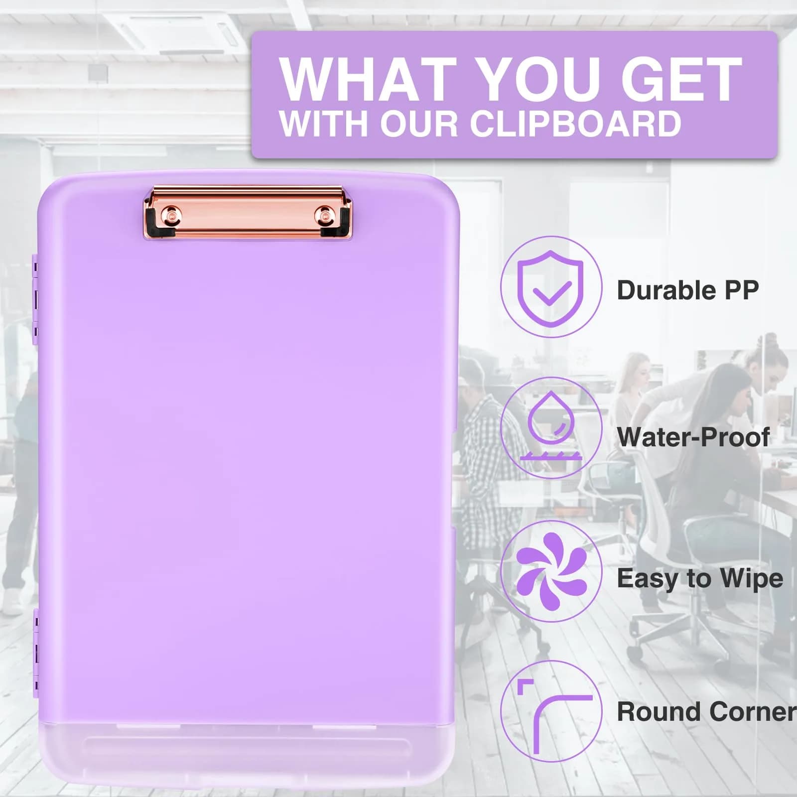 Sooez Clipboard with Storage, Light Purple With Rose Gold Clip, 8.5x11 Inch | Professional Organizer for Field Work thumbnail 4