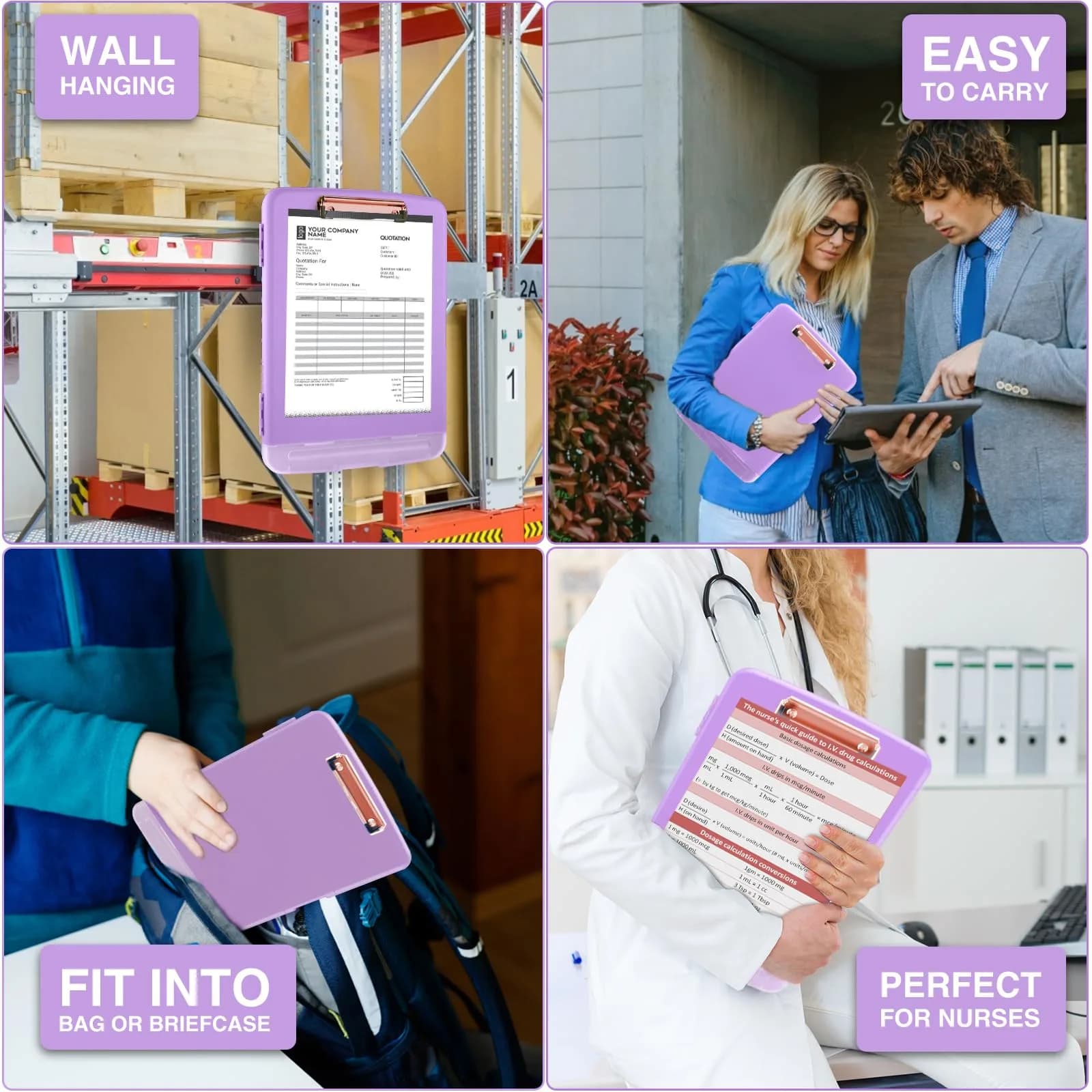 Sooez Clipboard with Storage, Light Purple With Rose Gold Clip, 8.5x11 Inch | Professional Organizer for Field Work thumbnail 7