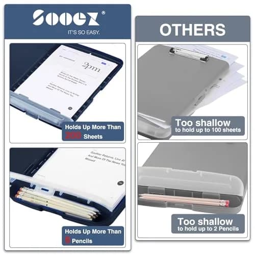 Sooez Storage Clipboard with Pen Holder 35.5 cm (14 in) | Holds 200+ Sheets & Pens thumbnail 3