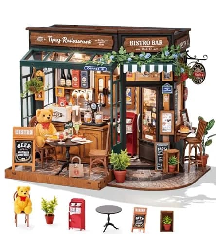 Rolife Miniature Coffee Bar Dollhouse Kit 297pcs 1:18 Scale Creative Gift for Adults thumbnail 1