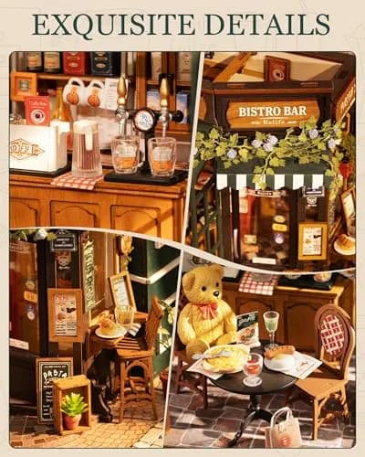 Rolife Miniature Coffee Bar Dollhouse Kit 297pcs 1:18 Scale Creative Gift for Adults thumbnail 4