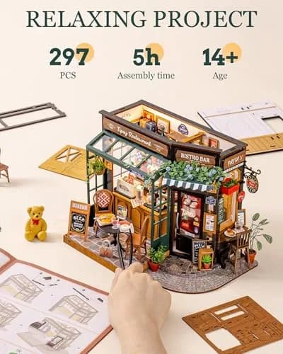 Rolife Miniature Coffee Bar Dollhouse Kit 297pcs 1:18 Scale Creative Gift for Adults thumbnail 5