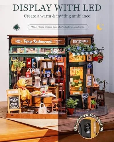 Rolife Miniature Coffee Bar Dollhouse Kit 297pcs 1:18 Scale Creative Gift for Adults thumbnail 8