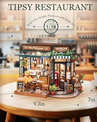 Rolife Miniature Coffee Bar Dollhouse Kit 297pcs 1:18 Scale Creative Gift for Adults thumbnail 2