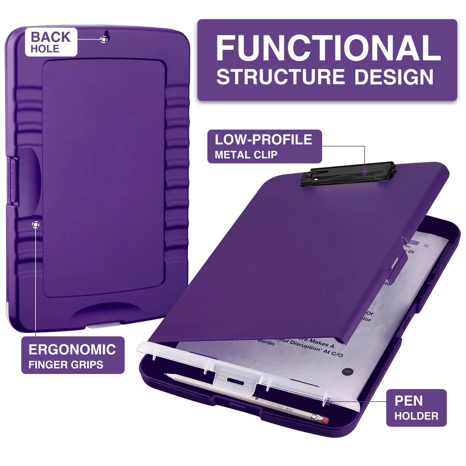 Sooez Storage Clipboard with Pen Holder, Dark Purple, 8.5x11 Inch | High Capacity for Students & Professionals thumbnail 2