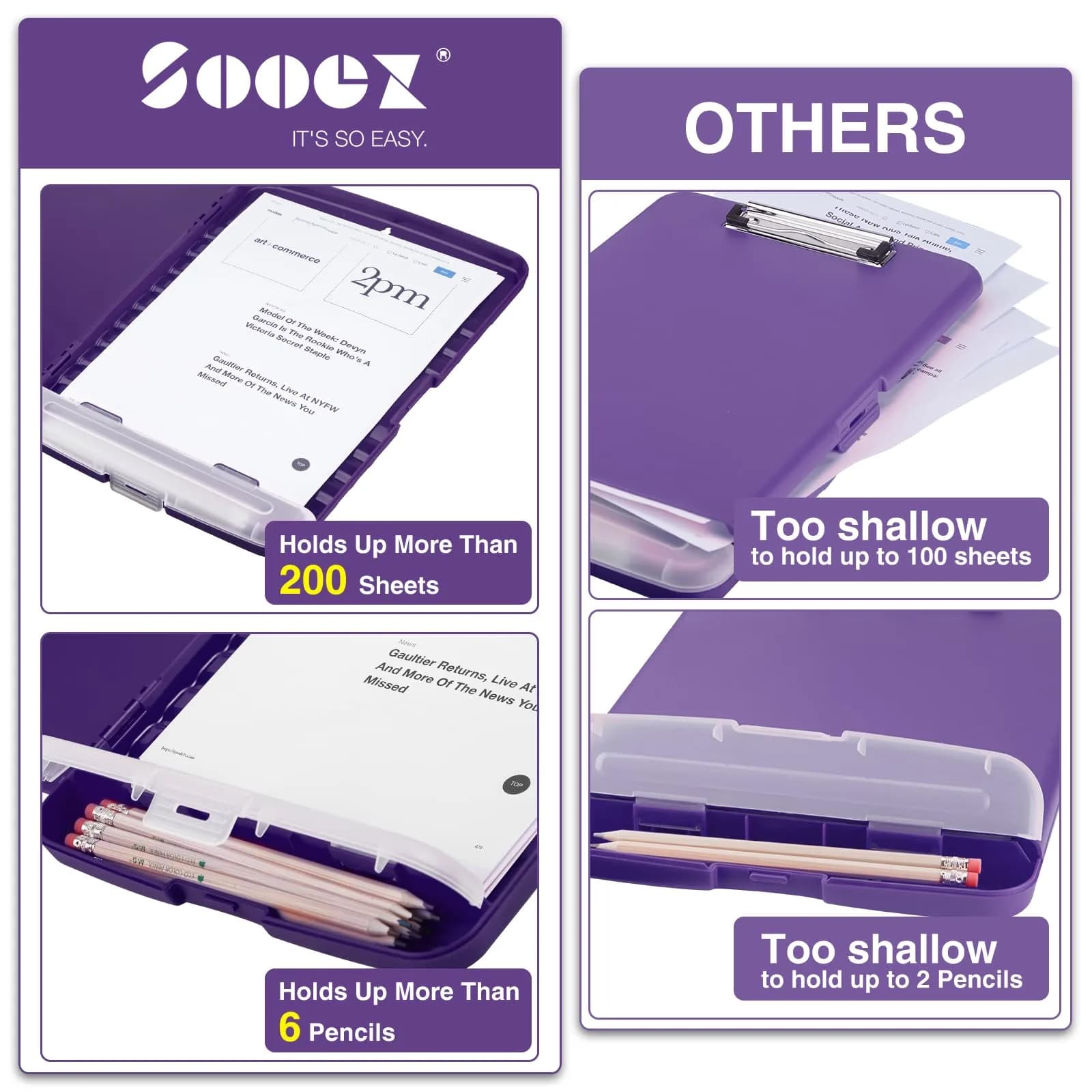 Sooez Storage Clipboard with Pen Holder, Dark Purple, 8.5x11 Inch | High Capacity for Students & Professionals thumbnail 3