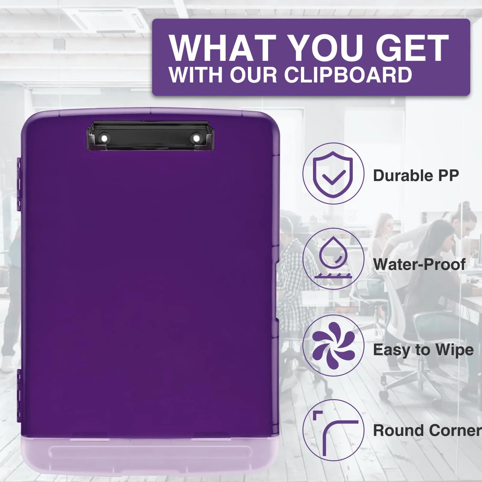Sooez Storage Clipboard with Pen Holder, Dark Purple, 8.5x11 Inch | High Capacity for Students & Professionals thumbnail 4