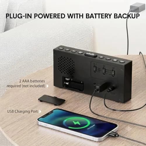 Mesqool Loud Alarm Clock with Bed Shaker & Dual Alarms, USB Port | 18.2 cm (7.5 inch) Display, Battery Backup thumbnail 7