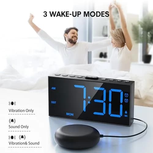 Mesqool Loud Alarm Clock with Bed Shaker & Dual Alarms, USB Port | 18.2 cm (7.5 inch) Display, Battery Backup thumbnail 2
