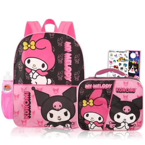 SANRIO My Melody Kuromi Backpack & Lunch Box Set for Girls | 16" School Bundle with Water Bottle & Stickers thumbnail 1