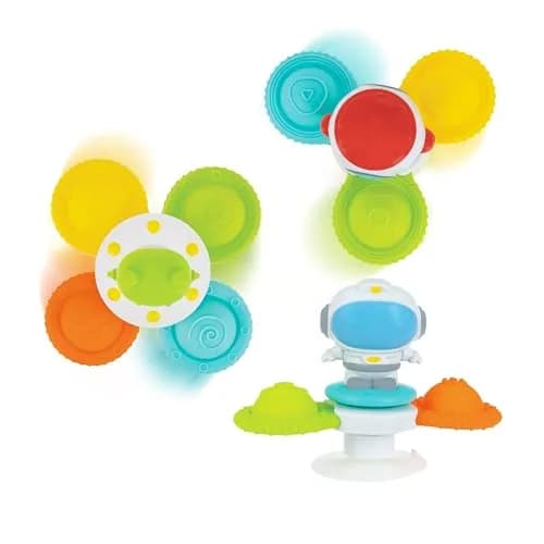 Nuby Suction Spinner Toys with Spinning Poppers – 3 Pack Baby Fidget Toys for High Chair & Bath, Space Theme, 12m+ | Bright Colors & Safe Materials thumbnail 1