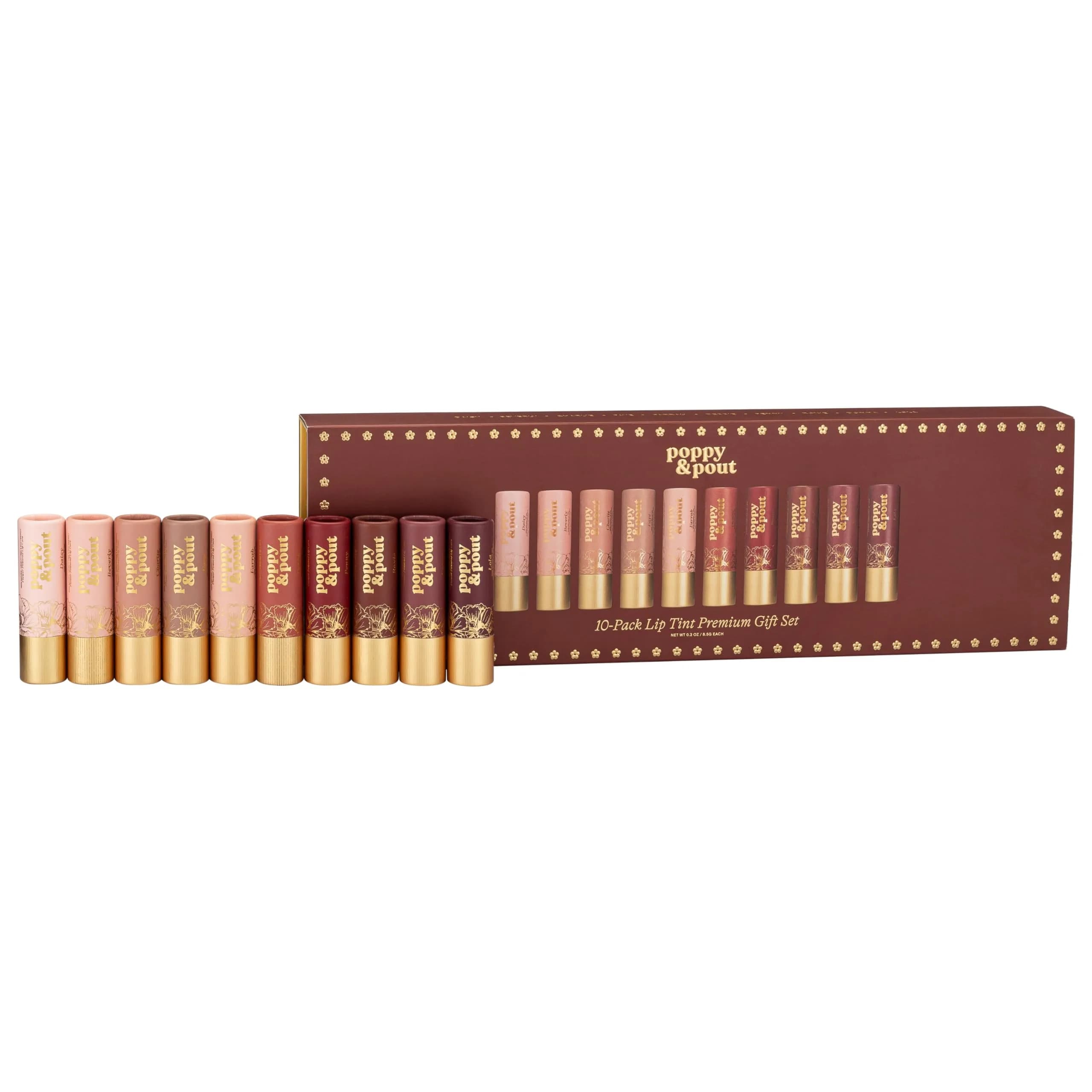 Poppy & Pout All Natural Lip Tints, 10pk | Sustainable Cardboard Tubes, Beeswax, Vitamin E, Coconut Oil (0.3oz each) - main product image
