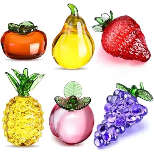 Reallnaive 6 Pcs Glass Fruit Decor Figurines | Hand Blown Crystal Art for Home & Gift thumbnail 1
