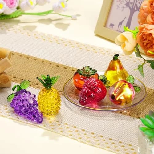 Reallnaive 6 Pcs Glass Fruit Decor Figurines | Hand Blown Crystal Art for Home & Gift thumbnail 3