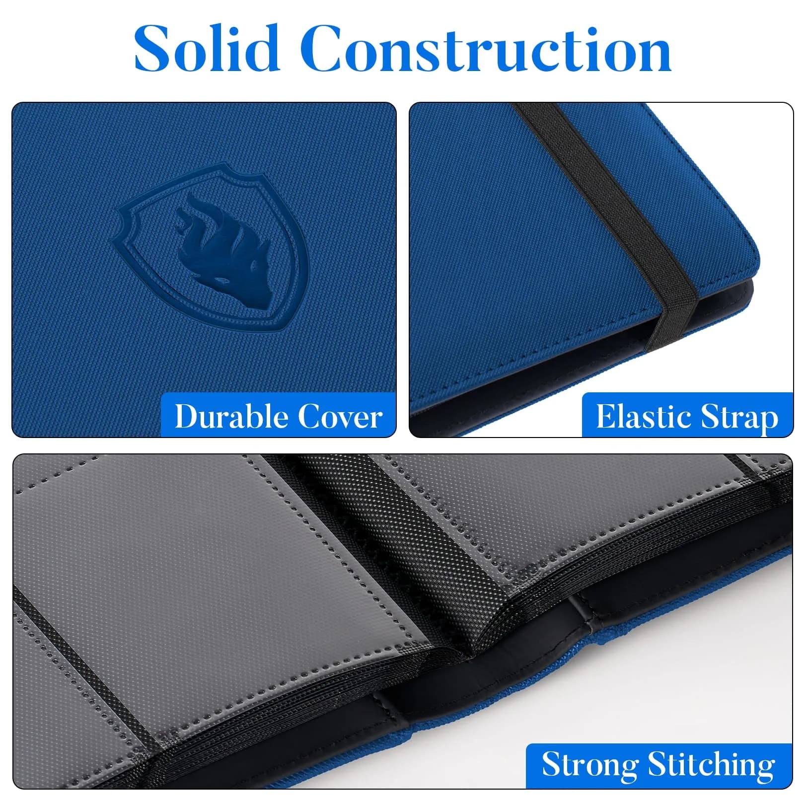 Fabmaker 9 Pocket Card Binder for 540 Cards, PU Cover Trading Card Album Folder (Royal Blue, 30 Pages)