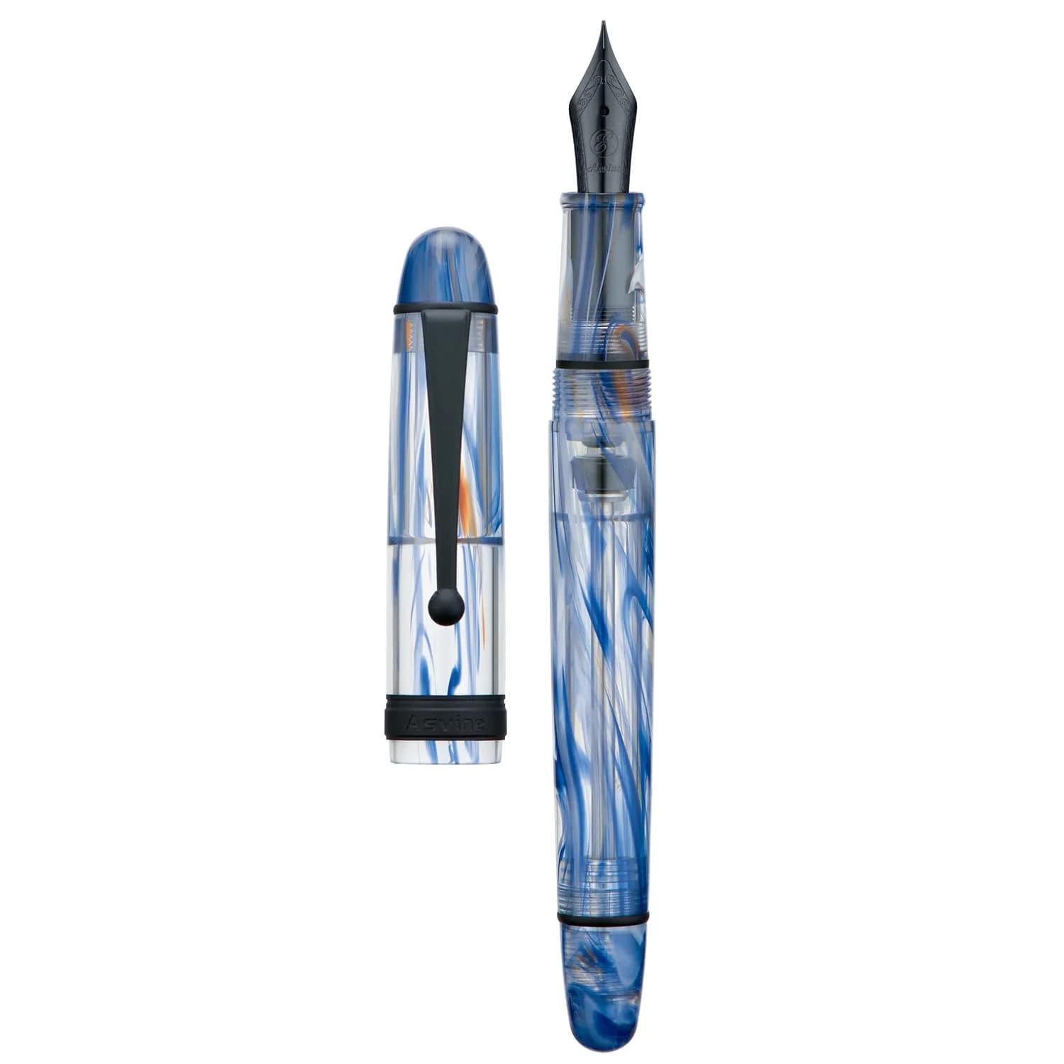 Asvine V126 Vacuum Filling Fountain Pen Extra Fine Nib, Blue Swirl Acrylic, 148mm (5.8in) | Smooth Ink Flow for Daily Writing — Blue Swirl