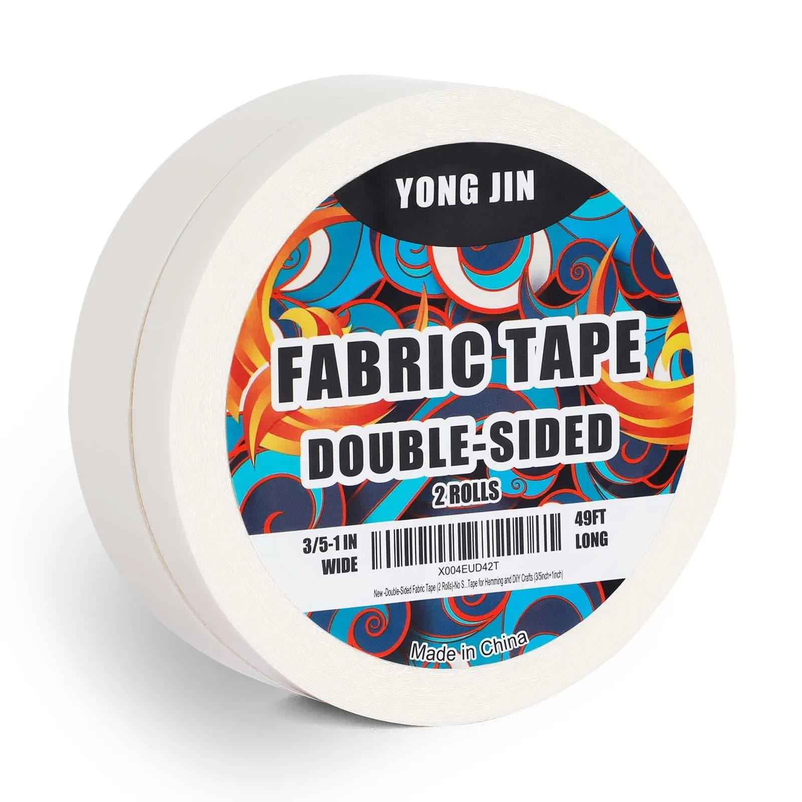 YONGJIN Double-Sided Fabric Tape 2 Rolls | 1.27 cm (0.5 inch) & 2.54 cm (1 inch) Wide, 125 ft Total Length | No-Sew Hemming & Crafting