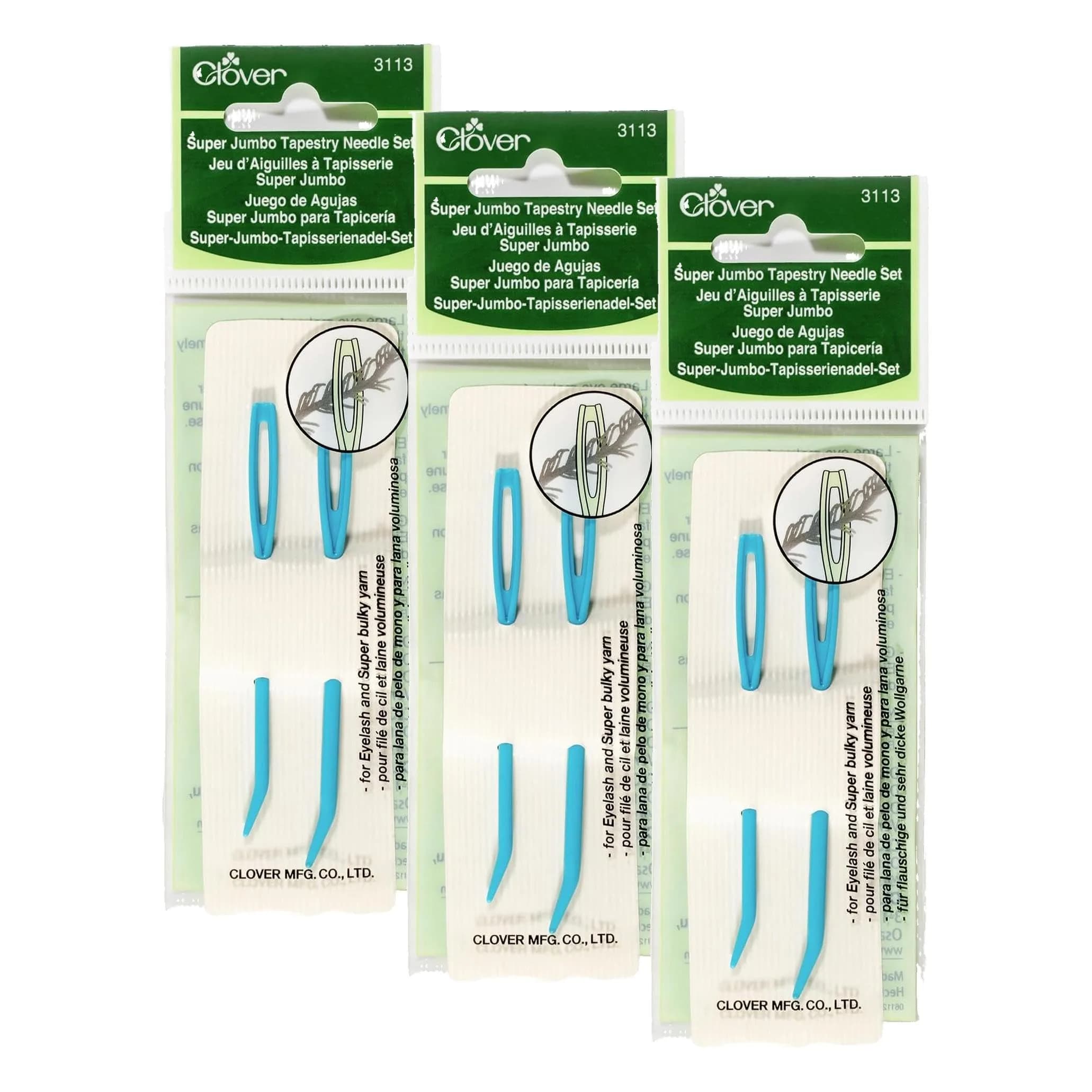 Clover Super Jumbo Tapestry Needle Set, 18-22, Blue (Pack of 6) | Curved Tip for Bulky Yarn