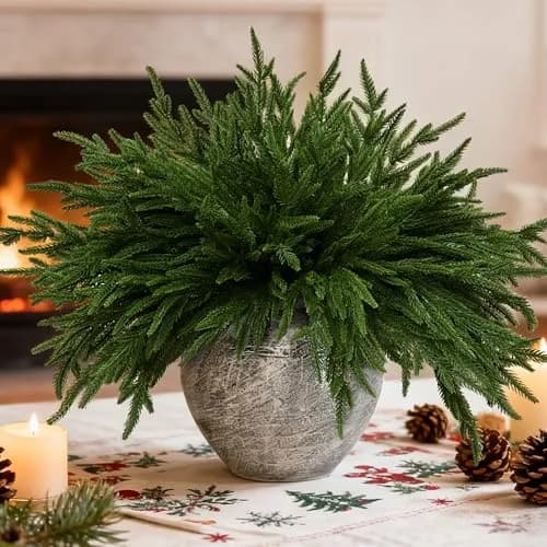 Palonu 12 PCS Artificial Norfolk Pine Branch 45cm (18 Inches) | Realistic Faux Greenery for Christmas Decor thumbnail 1