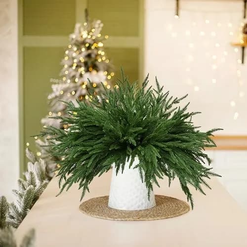 Palonu 12 PCS Artificial Norfolk Pine Branch 45cm (18 Inches) | Realistic Faux Greenery for Christmas Decor thumbnail 7