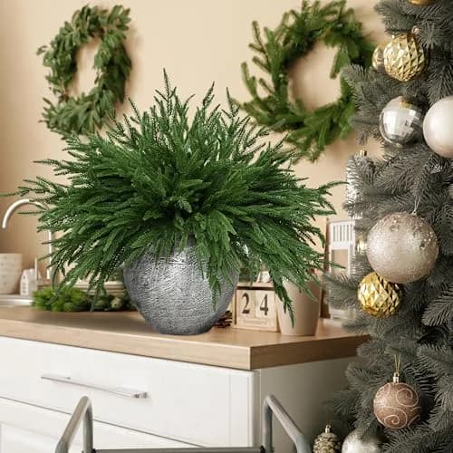 Palonu 12 PCS Artificial Norfolk Pine Branch 45cm (18 Inches) | Realistic Faux Greenery for Christmas Decor thumbnail 3