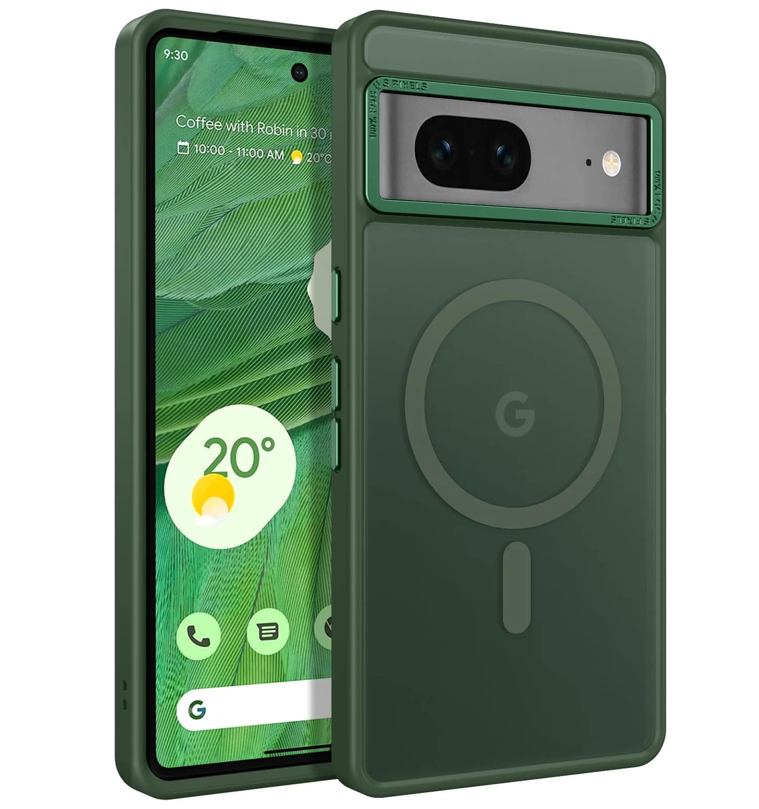 BENTOBEN Translucent Matte Case for Google Pixel 7 6.4" (16.3cm) | Slim Magsafe Compatible Black Protective Cover — Forest Green