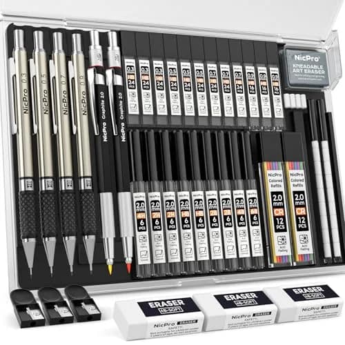 Nicpro 37PCS Art Mechanical Pencil Set, 6PCS Drafting Pencils & 21 Tubes Lead Refills | Smooth Writing & Drawing thumbnail 1