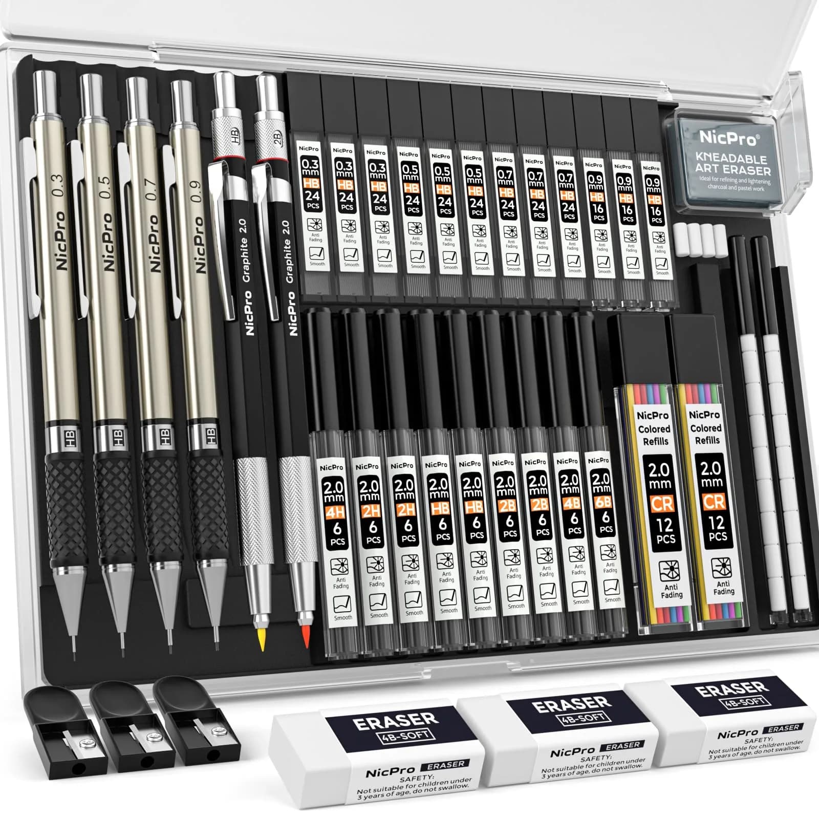 Nicpro 37PCS Art Mechanical Pencil Set, 6PCS Drafting Pencils & 21 Tubes Lead Refills | Smooth Writing & Drawing - main product image
