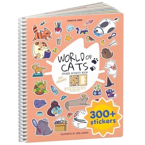 CUPKIN World of Cats 300+ Stickers & 8 Coloring Pages Activity Book | Spiral-Bound for Ages 2-8 Years thumbnail 1