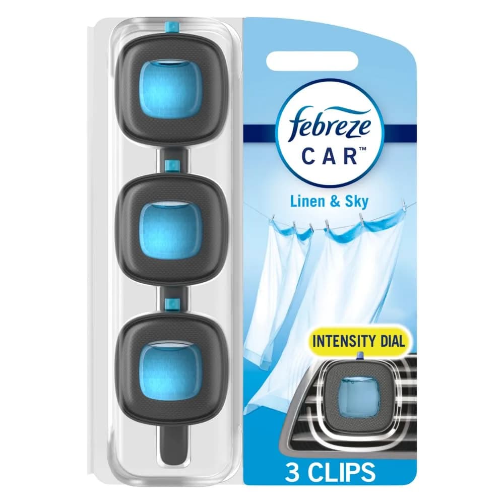 Febreze Car Vent Clip Gain Moonlight Breeze Scent 0.06 Fl Oz (Pack of 3) | Long-lasting freshness for Indian cars — Clear