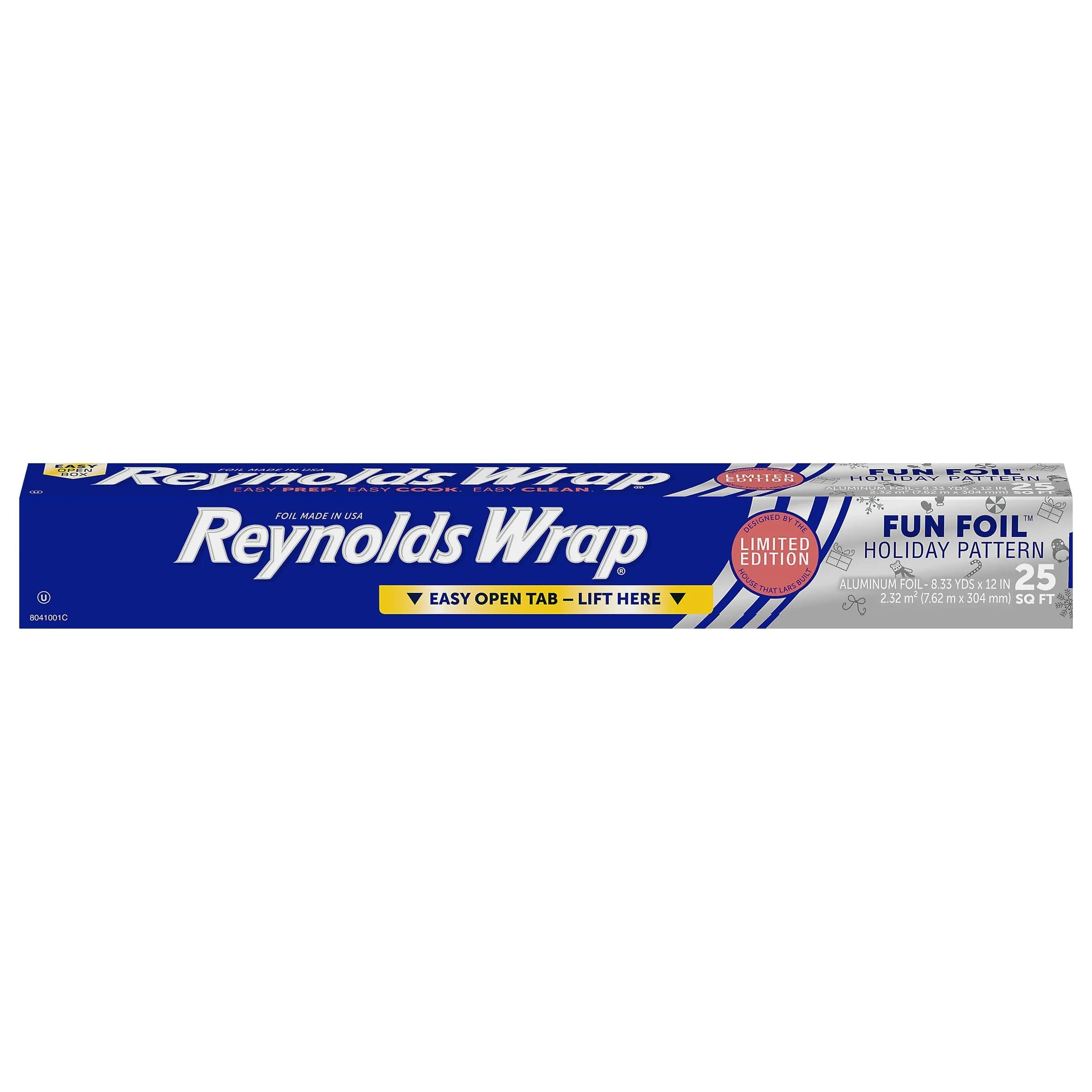 Reynolds Wrap Fun Foil Embossed Holiday Pattern Aluminum Foil Roll 25 Sq. Ft. (22.86 cm x 7.64 m) | Festive Food Gift Wrapping