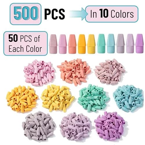 Mr. Pen Pencil Eraser Toppers 500 Pack Pastel | Erasers for Pencils thumbnail 2