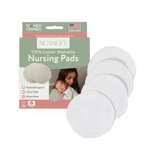 NuAngel Washable Nursing Pads 4 Pack Natural | Soft Cotton Breast Pads for New Moms thumbnail 1