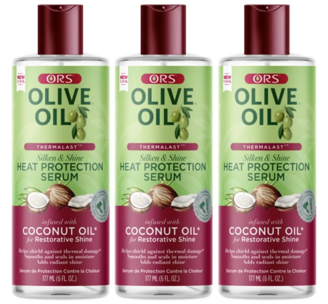 ORS Olive Oil Heat Protection Serum with Coconut Oil, 6 oz (Pack of 3) | High Shine & Heat Shield for All Hair Types