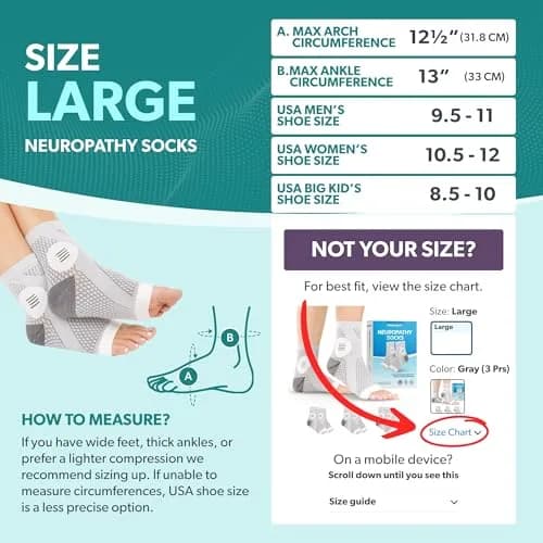 BraceAbility Neuropathy Socks - Large, Gray, 3 Pairs | Medical Compression for Nerve Pain thumbnail 2