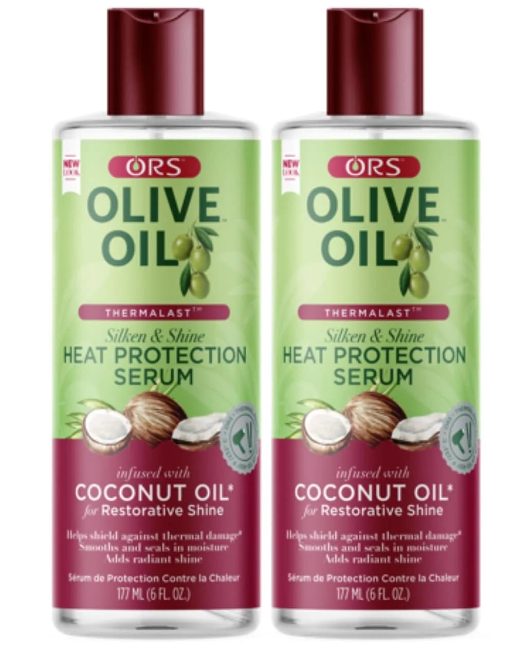 ORS Olive Oil Heat Protection Serum with Coconut Oil, 6 oz (Pack of 3) | High Shine & Heat Shield for All Hair Types — Pack of 2