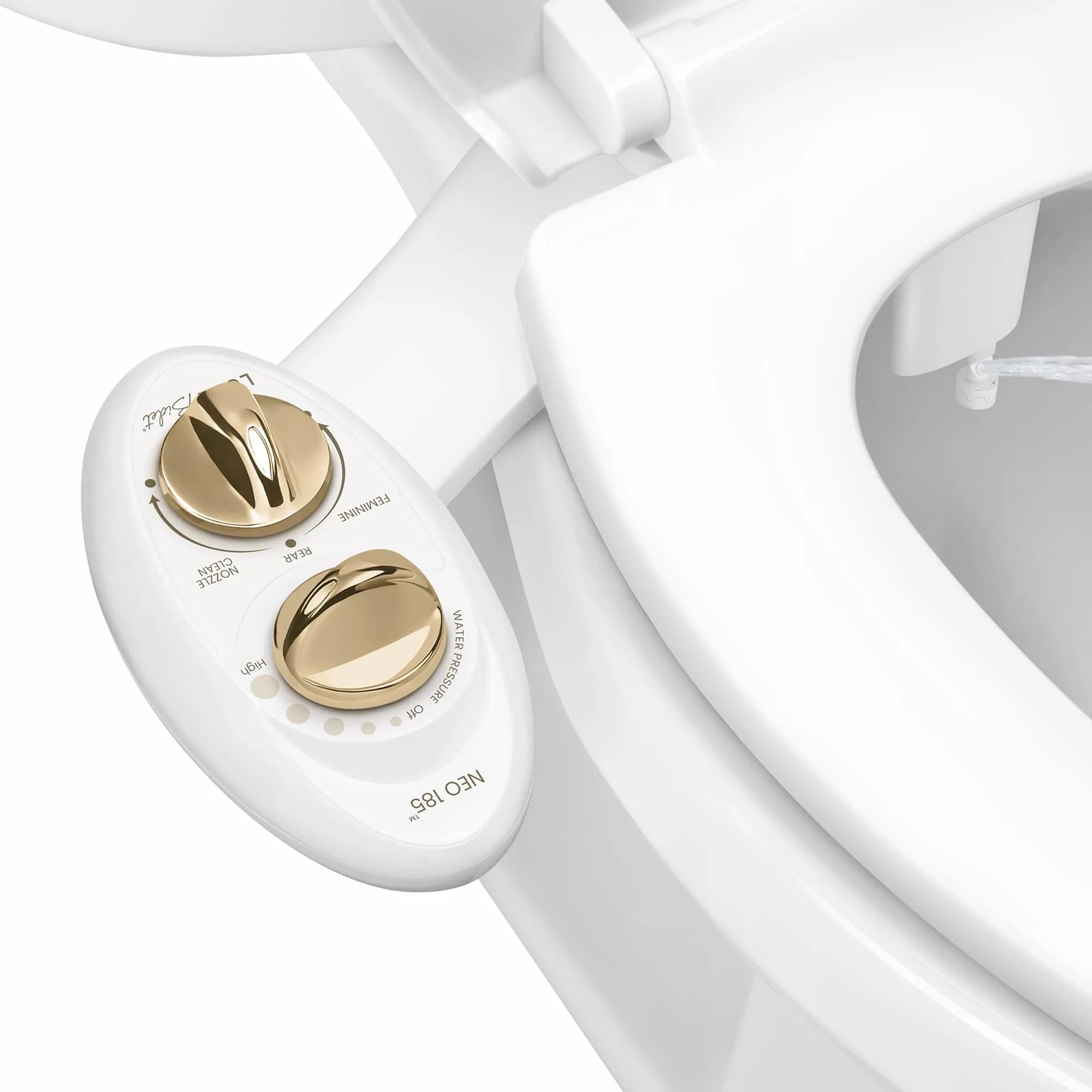 LUXE Bidet NEO 185 Bidet Attachment for Toilet Seat | Dual Nozzle, Non-Electric, White — Gold