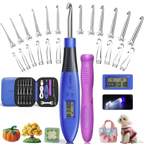 Zcvtbye Light Up Crochet Hooks Set, 22 Sizes with Digital Counters & LED Light | Ergonomic & Rechargeable thumbnail 1