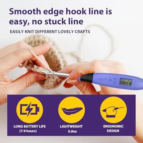 Zcvtbye Light Up Crochet Hooks Set, 22 Sizes with Digital Counters & LED Light | Ergonomic & Rechargeable thumbnail 2