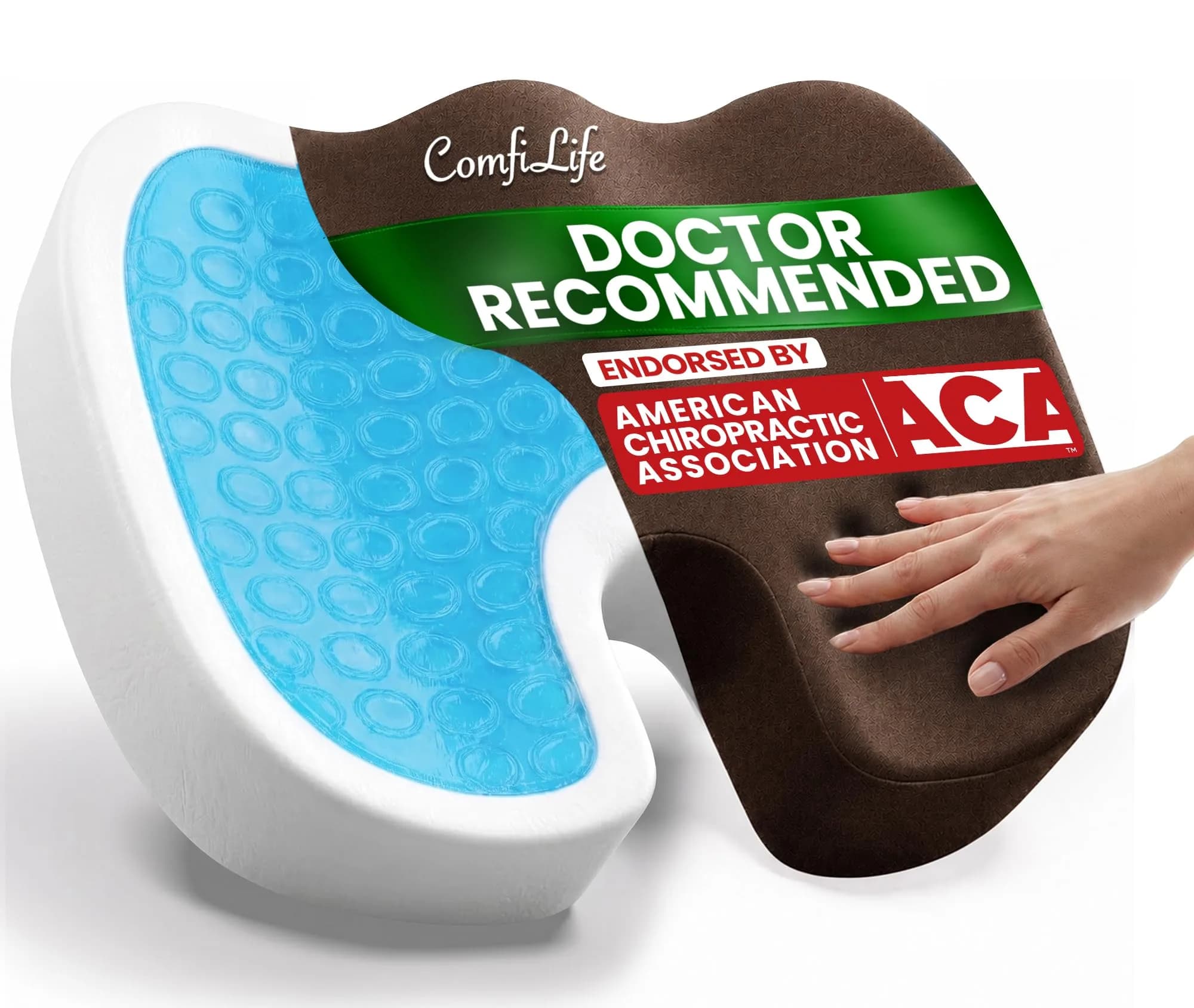 ComfiLife Gel Memory Foam Seat Cushion with Cooling Gel Layer & U-Shape Cutout | Doctor Recommended for Back & Sciatica Relief (Brown, 17.5" x 13.7" x 2.8")