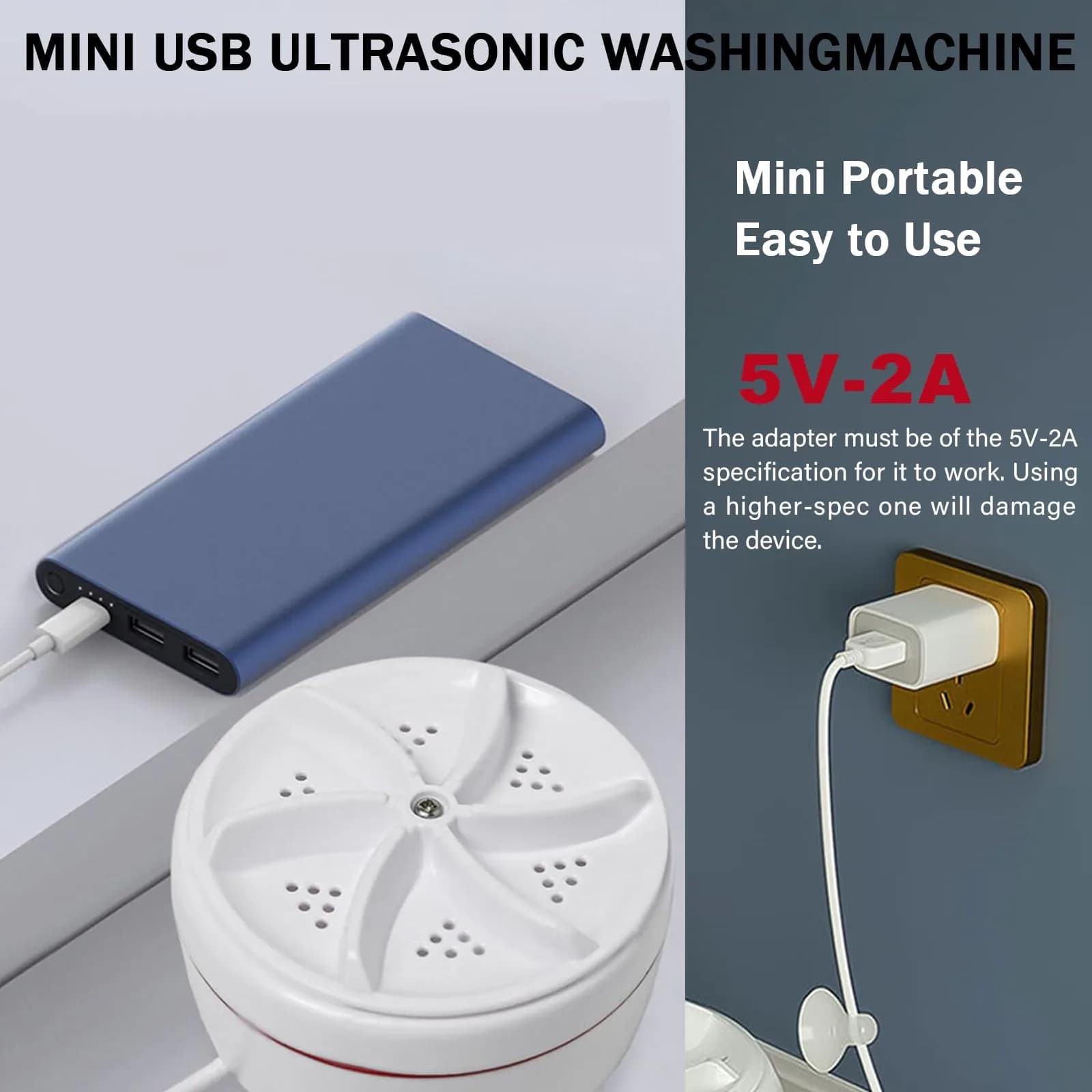 VJK Mini Portable USB Washing Machine for Clothes and Dishes, White (1-Pack) thumbnail 7