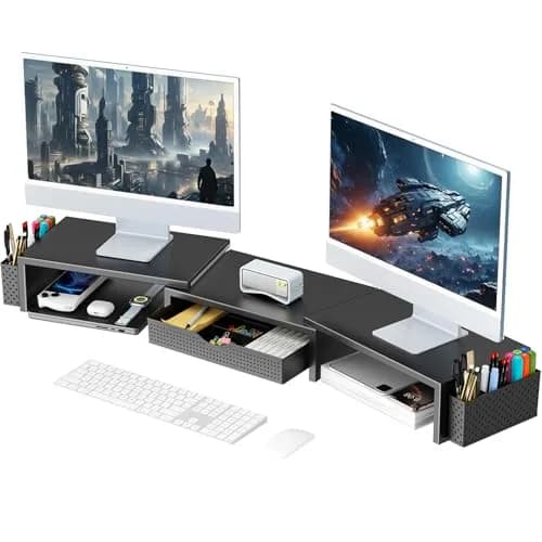 gianotter Dual Monitor Stand Riser with Drawer and Pen Holders, Black | USPTO Patented Organizer thumbnail 1