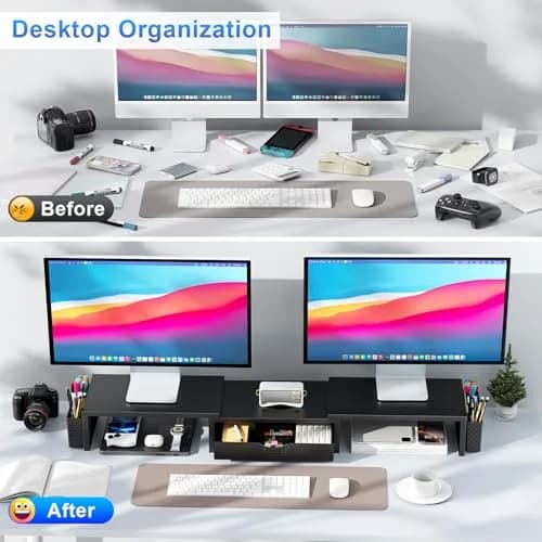 gianotter Dual Monitor Stand Riser with Drawer and Pen Holders, Black | USPTO Patented Organizer thumbnail 2