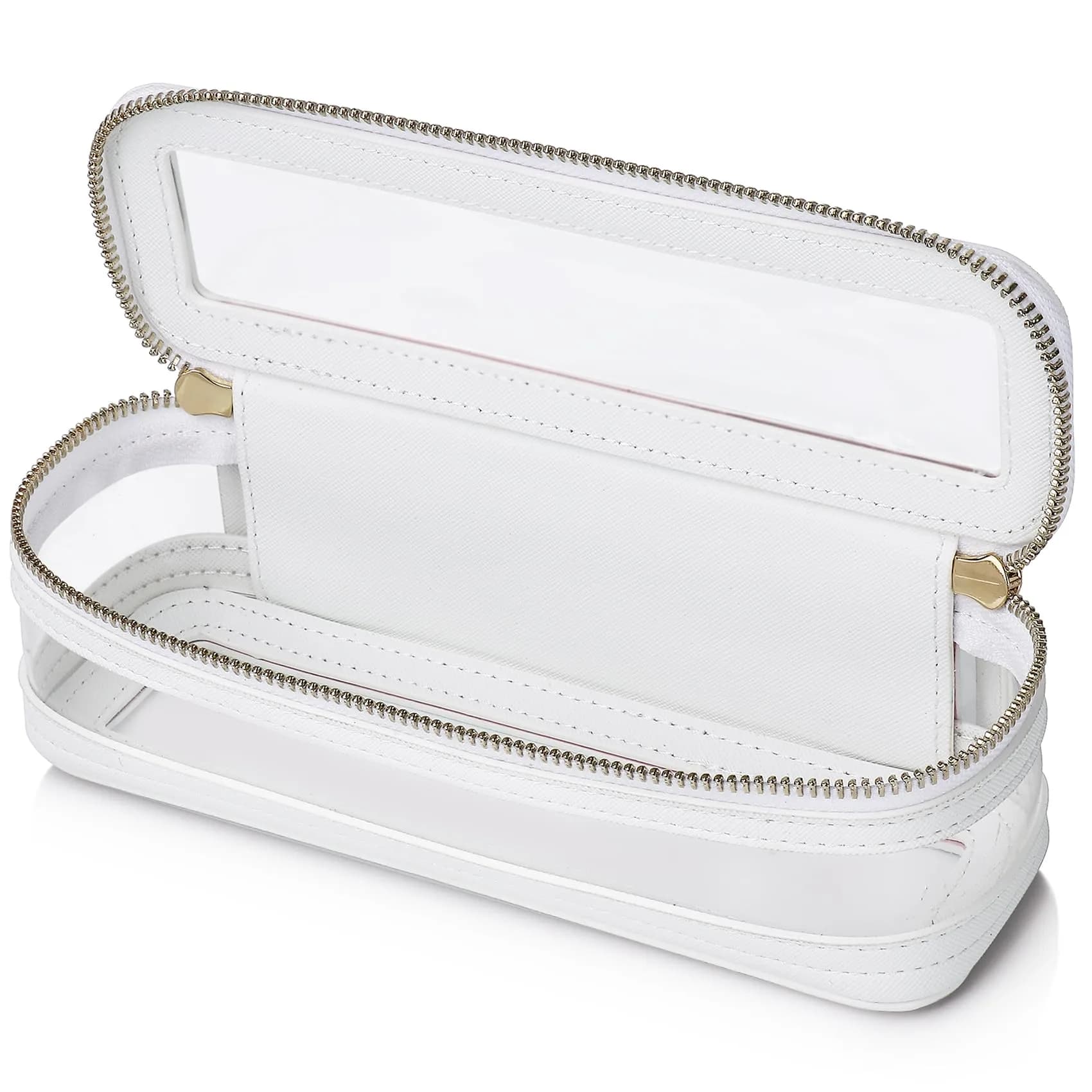 Pinkmik Slim Clear Makeup Brush Case White 21.5cm (8.46") | Waterproof Faux Leather Travel Cosmetic Bag