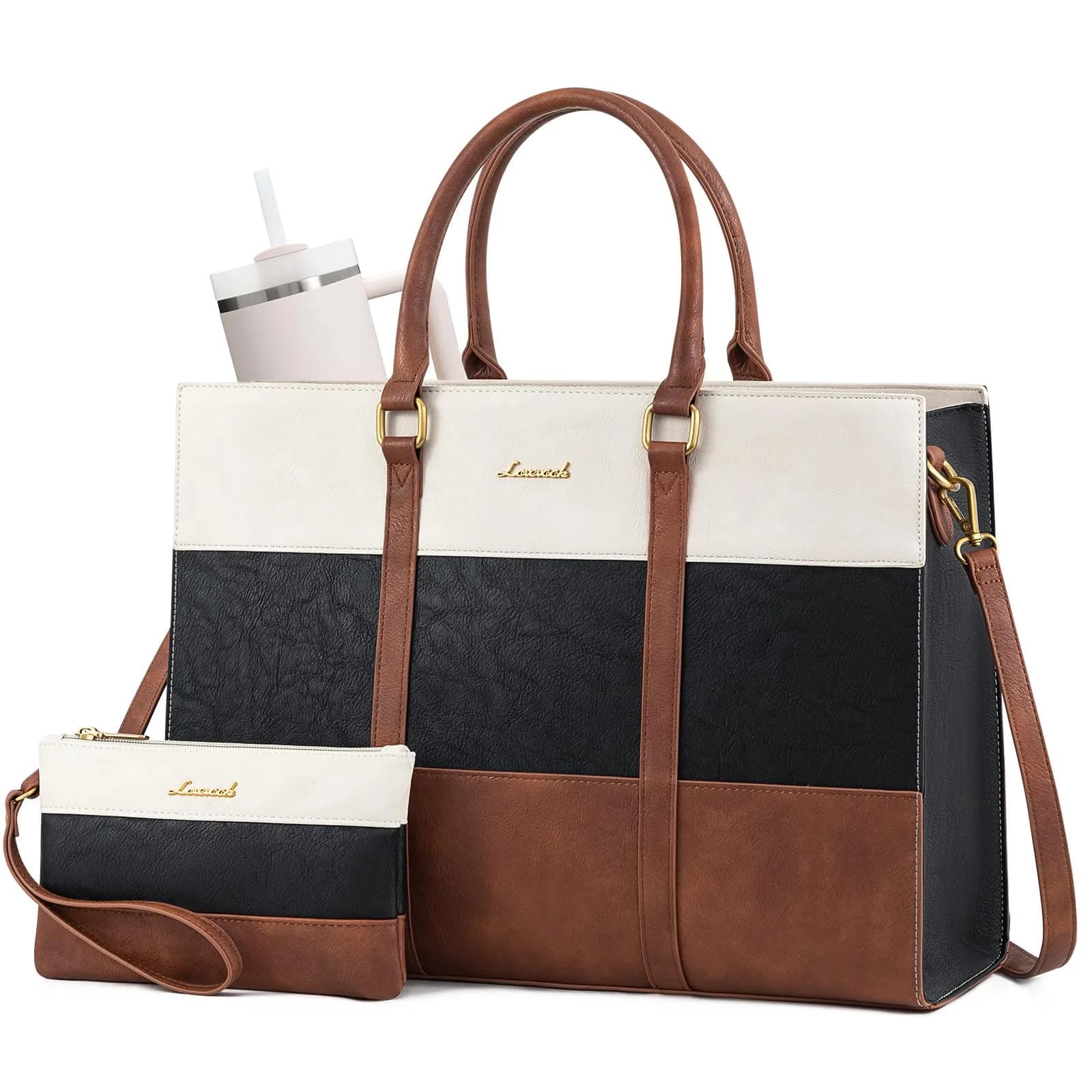 LOVEVOOK Laptop Bag for Women, 15.6 Inch Vintage Leather Tote Bag | Waterproof Computer Bag with Clutch Purse - main product image