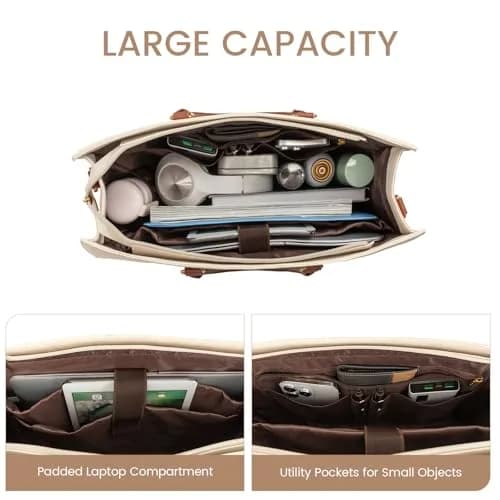 LOVEVOOK Laptop Bag for Women, 15.6 Inch Vintage Leather Tote Bag | Waterproof Computer Bag with Clutch Purse thumbnail 4