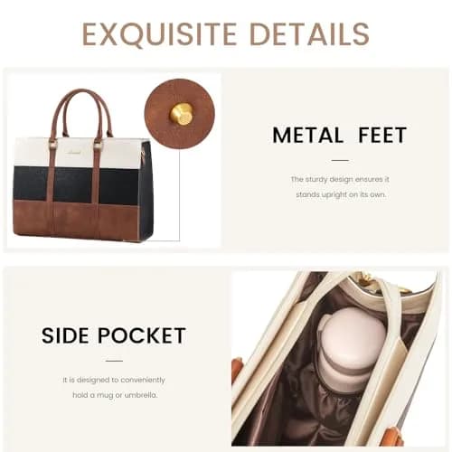 LOVEVOOK Laptop Bag for Women, 15.6 Inch Vintage Leather Tote Bag | Waterproof Computer Bag with Clutch Purse thumbnail 6