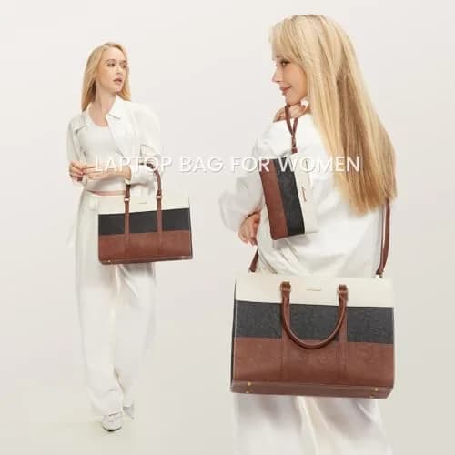 LOVEVOOK Laptop Bag for Women, 15.6 Inch Vintage Leather Tote Bag | Waterproof Computer Bag with Clutch Purse thumbnail 2