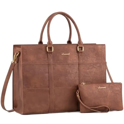 LOVEVOOK Laptop Bag for Women, 15.6 Inch Vintage Leather Tote Bag | Waterproof Work Bag with Clutch Purse thumbnail 1