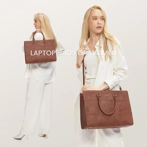 LOVEVOOK Laptop Bag for Women, 15.6 Inch Vintage Leather Tote Bag | Waterproof Work Bag with Clutch Purse thumbnail 2